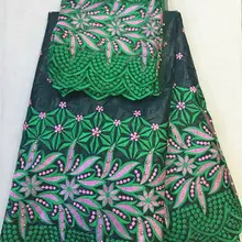 Черный с зеленым Африканский Базен Хлопчатобумажная Ткань 5 ярдов матч 2 ярдов чистая кружевная ткань для одного комплекта промо-цена