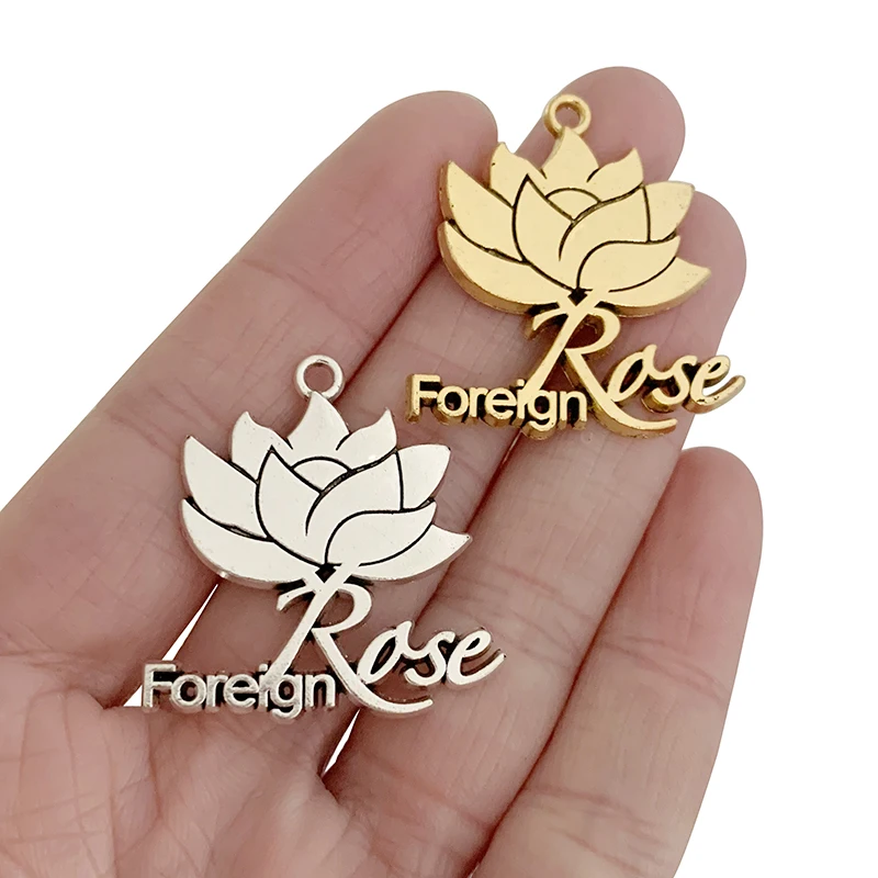 

10 x Tibetan Silver/Gold Color "Foreign Rose" Lotus Flower Charms Pendants for DIY Necklace Jewelry Making Accessories 34x32mm