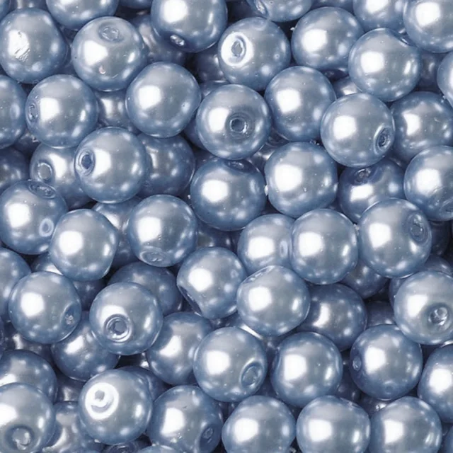 Lot Colors Round Pearl Coated Glass 4mm 6mm 8mm 10mm 12mm 14mm 16mm Loose Spacer Beads for Jewelry Making DIY Crafts Light Blue
