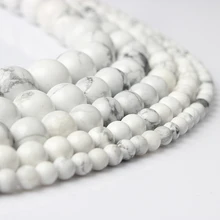 Ланьли 4/6/8/10/12 мм модные натуральные камни белый бирюзы Круглые Бусины Подходит для DIY женский браслет ожерелье ювелирные изделия