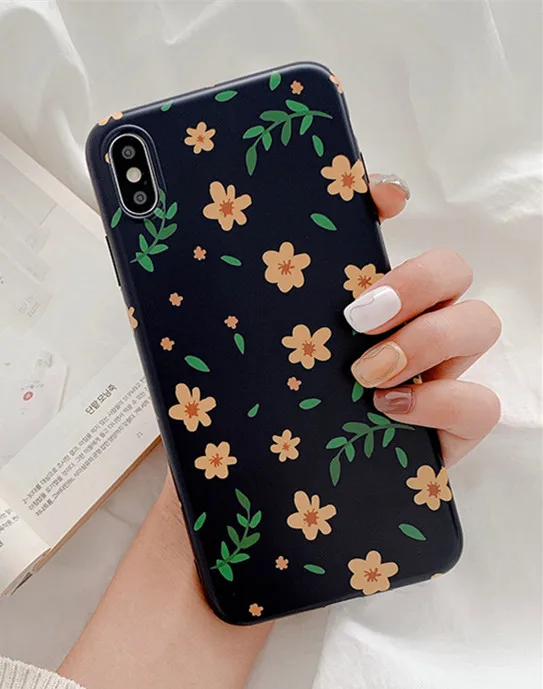 

Little Yellow Flower Phone Case for Iphone X XS XSMAX XR Glossy Leaves Soft Tpu Silicon Case for Iphone 6s 7 8plus Back Cover