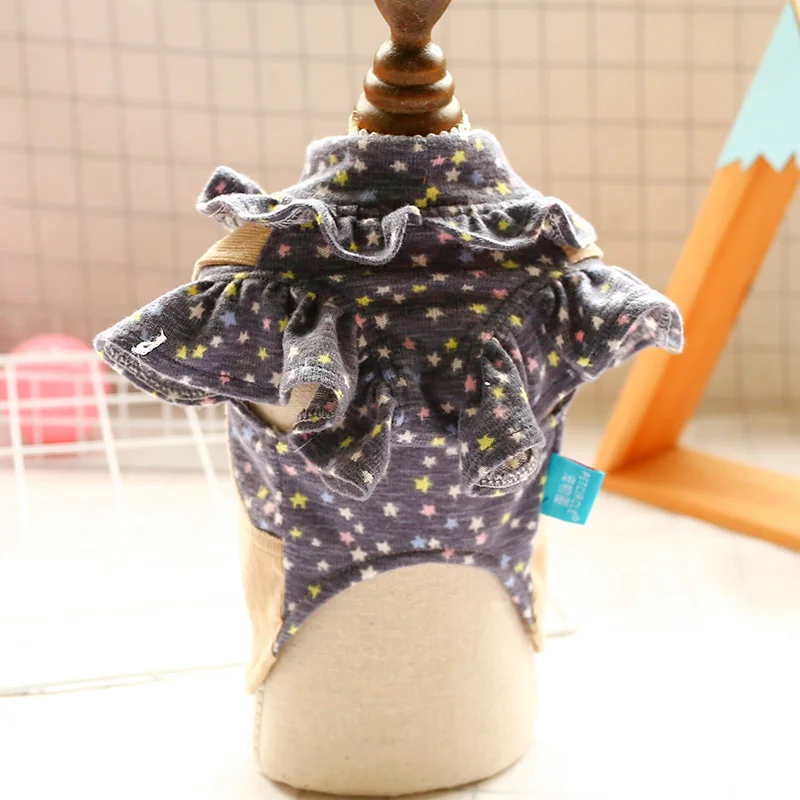 Pet Strap Dress Spring Autumn Straight Skirt Dog Clothes For Dogs Cotton Floral Splicing Corduroy Dresses Yorkshire Dog Apparel