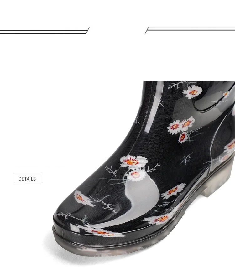 Новая обувь для дождливой погоды женские резиновые сапоги с принтом водонепроницаемые сапоги на нескользящей подошве с высоким берцем и резиновой подошвой