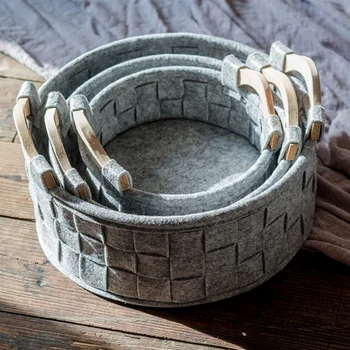 

Fabric Felt Woven Portable Storage Basket Light Gray Large Elegant Sundries for Clothes Flower Storage Decoration Basket Box