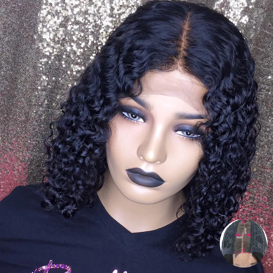 2x6 Lace Closure Curly Bob Wig 150 Lace Front Human Hair Wigs For