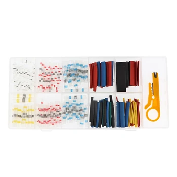 

110Pcs Solder Ring Terminal Electrical Wire Connector with Waterproof Single Wall Heat Shrinkable Tube and Yellow Crimping Knife
