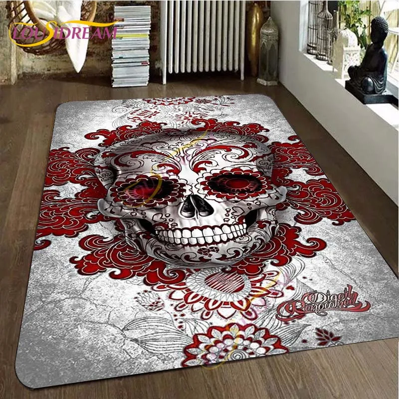SkeletonSkullandRoseAreaRugs3DCartoonPatternPrintRugSugar