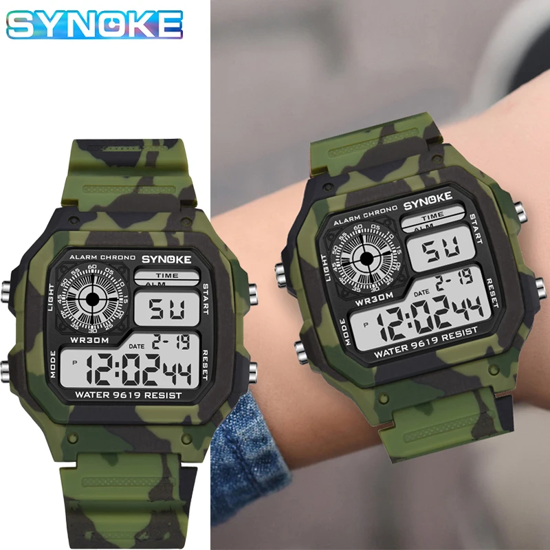 SYNOKE Kids Digital Watches Sports Camouflage Military Multi Function 7 Colorful Luminous Waterproof Children Digital Watches afbeelding