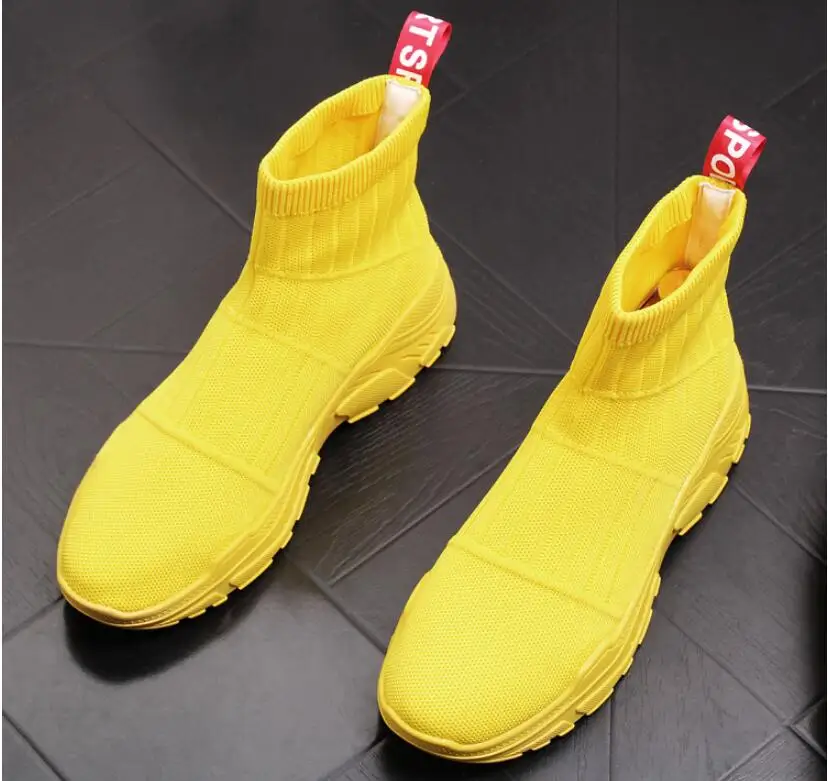 

Luxury Mens Yellow Casual Comfort Shoes High Top Socks Shoes Man Breathable Short Cowboy Boots Black Trending Ankle Boots