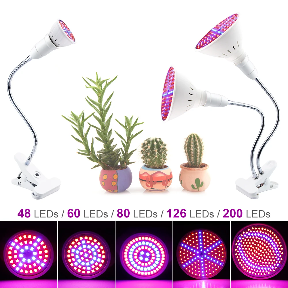 Growing Lamp Full Spectrum LED Bulb 220V Indoor Grow Light E27 LED Plant Lamp 48 60 80 126 200led Greenhouse Light 110V Fitolamp