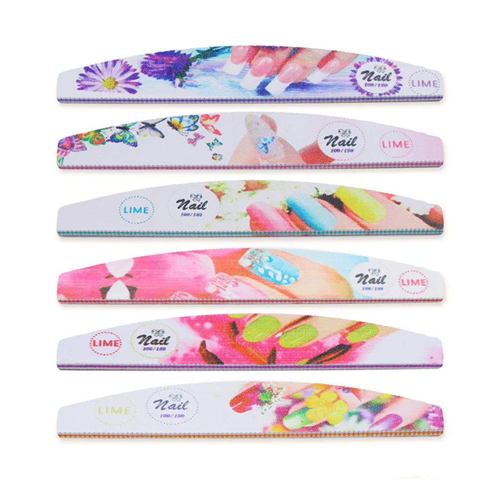 5Pcs New Nail File Flower Printed Buffer Colorful Lime Half Moon 100/180 Nails Grinding Professional Manicure Tools k01 | Красота и