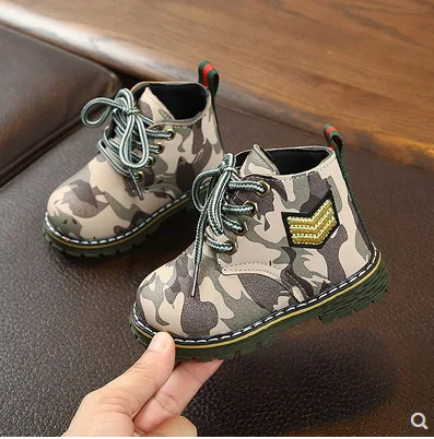 New British wind children's fashion Martin boots boys and girls camouflage outdoor wear-resistant non-slip boots - Цвет: 3