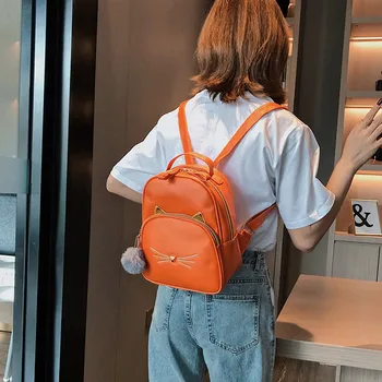 

Solid Color Orange Little School Bag Exquisite Girls Charming School Bag 3pcs Fashion Student Women Solid Color School Bag