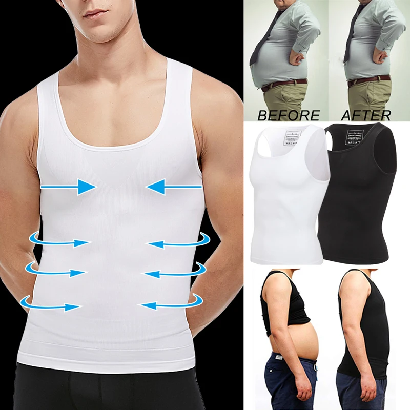 Mens Slimming Body Shaper Vest Shirt Abs Abdomen Compression Shirt to