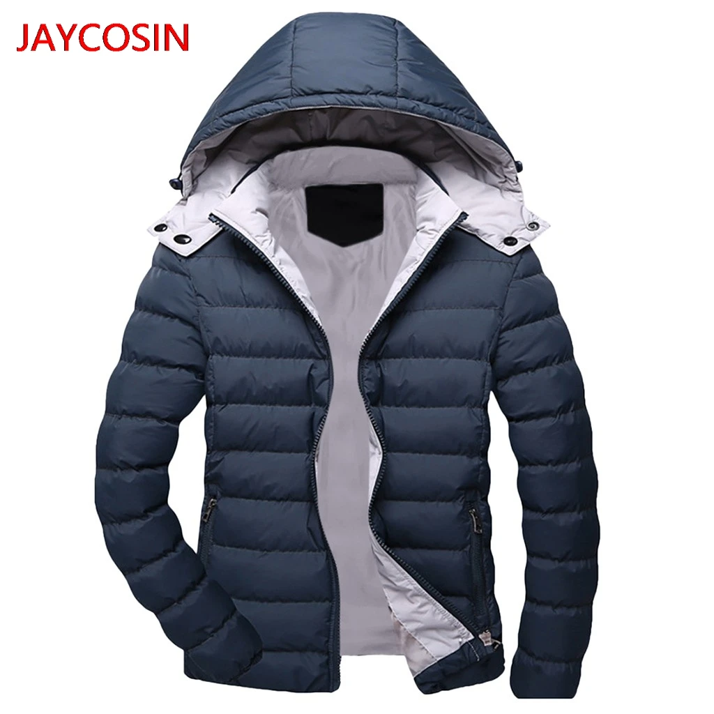 JAYCOSIN мужская зимняя куртка мужская повседневная зимняя однотонная теплая куртка с капюшоном на молнии с длинными рукавами стильный пиджак L400910