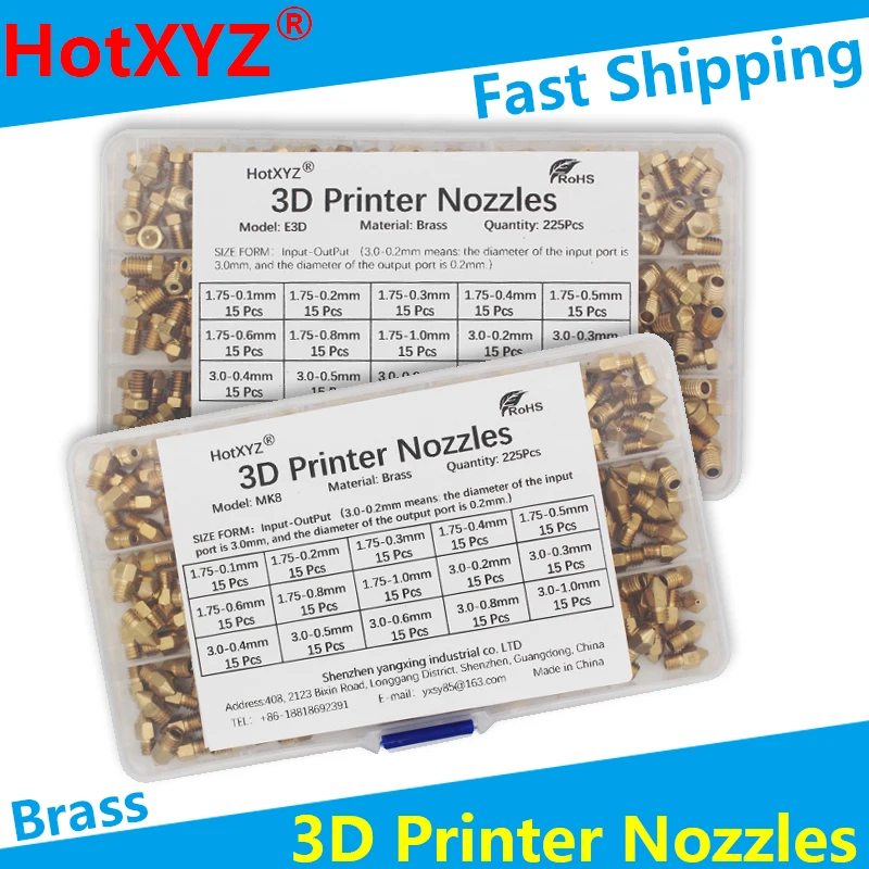 

HotXYZ MK8 E3D Print Extruder Brass Nozzles Assortment Kit for Ender Anet A8 V5 V6 3D Printer Accessories Set