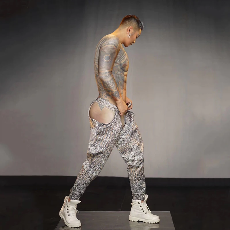 

Sexy Nightclub Men Spandex Elastic Muscle Jumpsuit + Pant Gogo Dancer Costume Rave Clothes Party Bar Stage dj Costumes