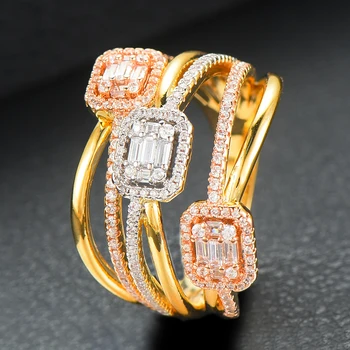 

GODKI Luxury 3 Rows Bagutte Cut Bold Rings with Zirconia Stones 2020 Women Engagement Party Jewelry High Quality