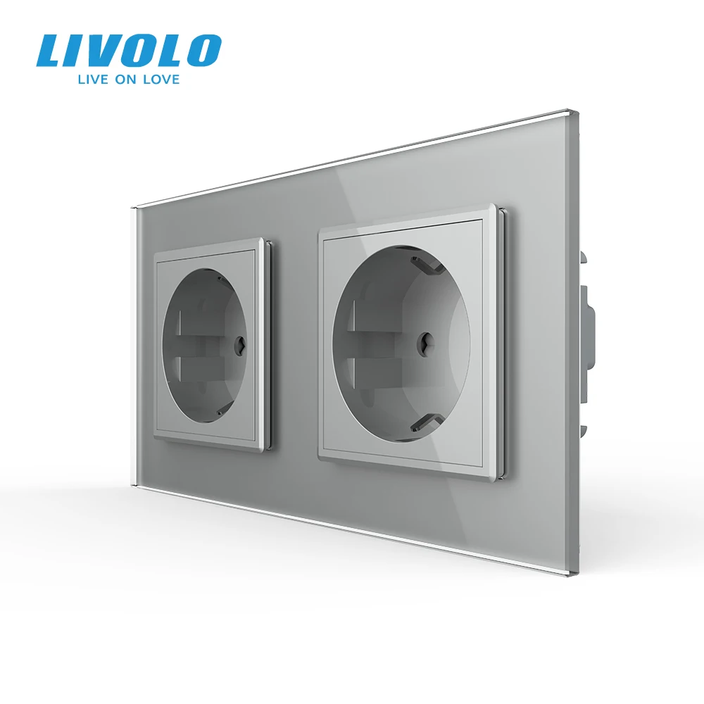 Электрическая розетка Livolo C7C2EU 11/12/13/15 настенная из закаленного стекла