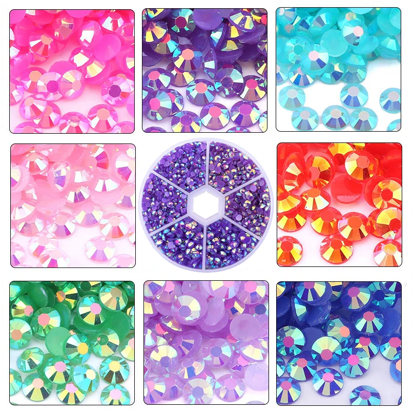 

8360PCS 3mm 6 Grid Resin AB Nail Art Rhinestones 3D Decorations Glitter Set Flat Bottom Mixed Shape Manicure DIY