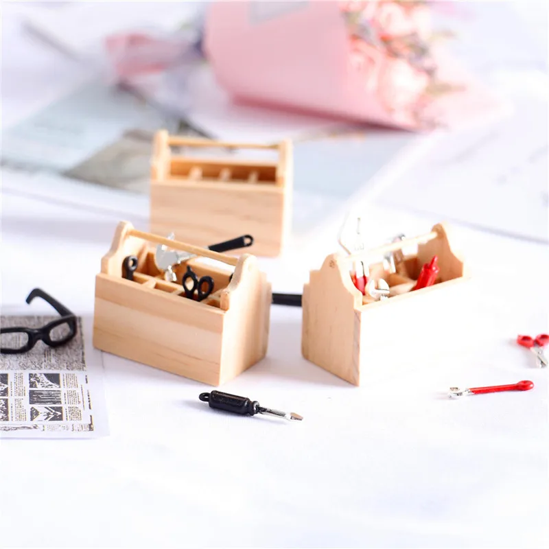 1/12 Mini Repair Tools Hammer Wrench Wooden Toolbox Doll Furniture Model for Miniature Dollhouse Accessoreis Boy Play Tool Games 6