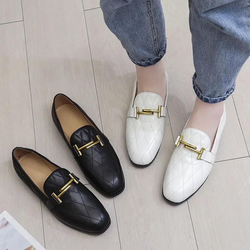 

Loafers Women's 2020 Spring Slip-on Shoes WOMEN'S Shoes Women Flat Versatile Square Head England Small Leather Shoes Women's
