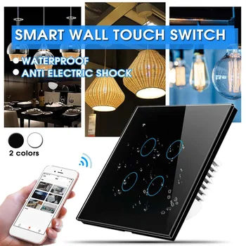 

4 Way Smart Wall Switch Wifi Touch Switch Zero Line APP Control Support Alexa GoogleAssistant IFTTT Tempered Glass Board