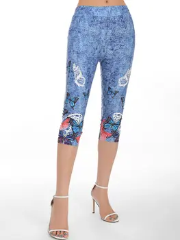 

ROSEGAL Butterfly Print High Waisted Capri Skinny Crop Jeggings Denim Texture Pansy Pants Multicolor Casual Women'S Leggings2019