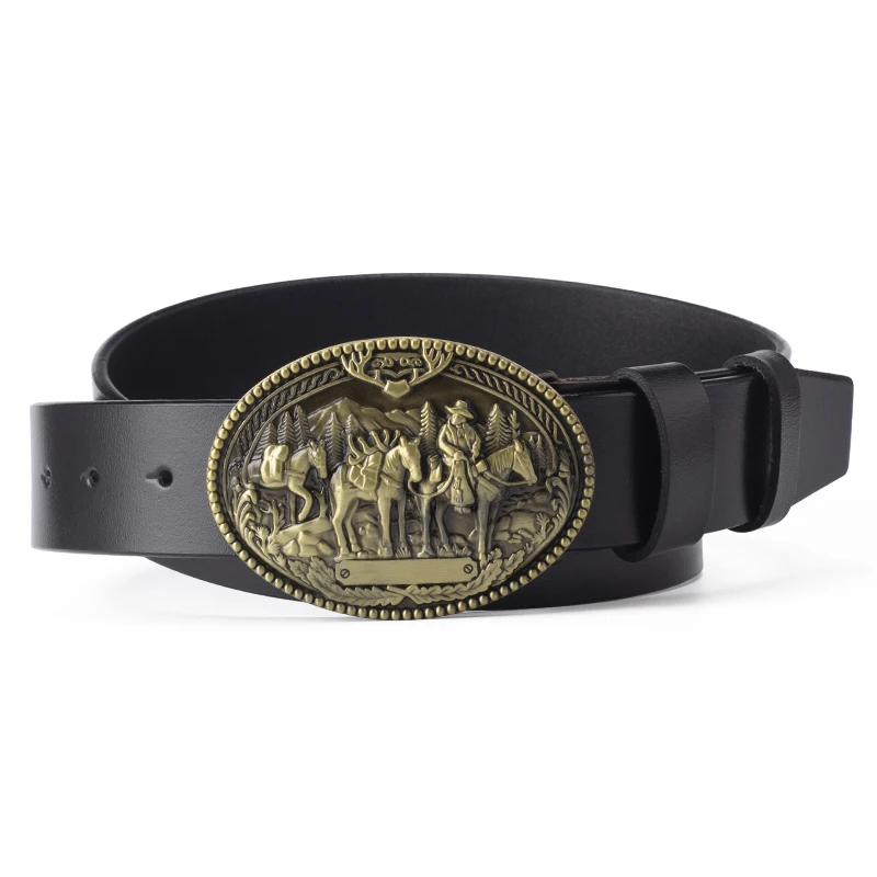Belt Men Buckle Horse Buckle Horse Cowboy Belts Genuine Belt Men
