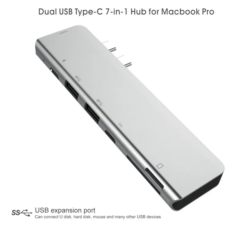 Двойной Тип usb-C 7-1 концентратор для MacBook Pro 4K Выход 60 Вт Вход мульти-Многофункциональный преобразователь Plug and Play для простой мобильный офис