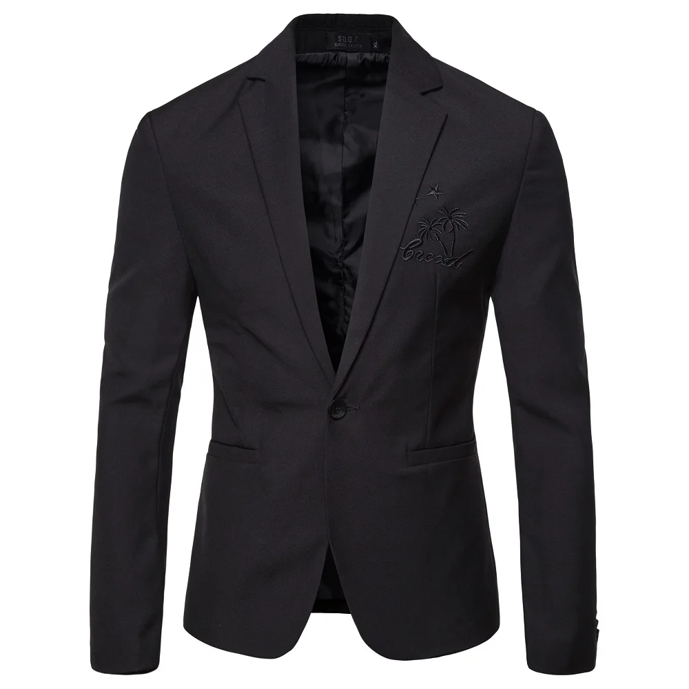 Брендовый мужской дизайн блейзера повседневный деловой приталенный Блейзер в полоску с вышивкой Masculino вечерние смокинг мужской костюм, пиджак - Цвет: Black