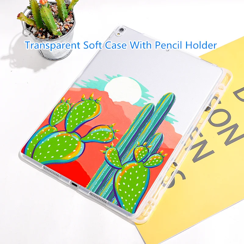 

Cactus cartoon Case with Pencil Holder For iPad Case for iPad 10.2 inch 2019 7th Ultra-Thin Soft TPU Silicone With Pencil hoder