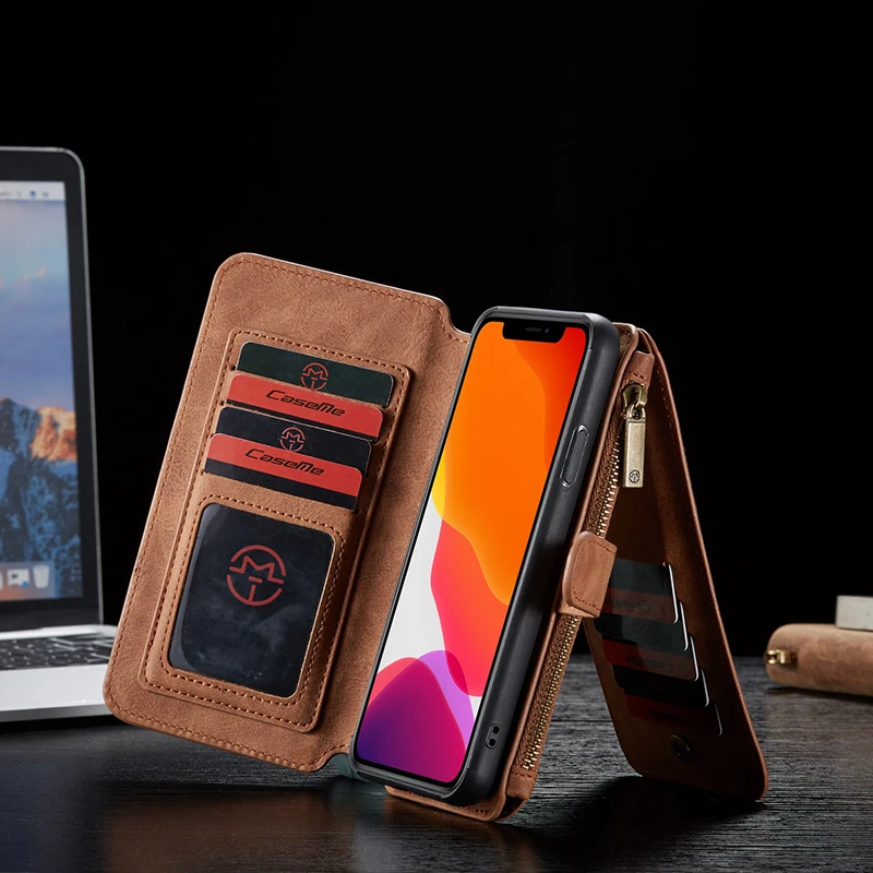 

14 Card Holder Leather Case For iPhone 11 Pro Max 2019 Zipper Wallet Magnetic Back Cover Flip Phone Case For iPhone X XR XS Max