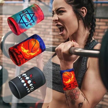 1 Pcs Kleurrijke Print Unisex Sport Zweetband Zweetband Wrist Protector Running Badminton Basketbal Brace Badstof Zweet Bands