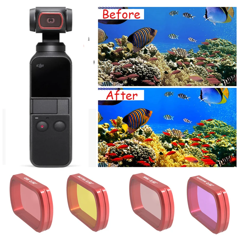 

4in1 Diving Filter Red/Pink/Magenta/Yellow Lens Filter for DJI Osmo Pocket Vlog Underwater Filters Handheld Gimbal Accessories