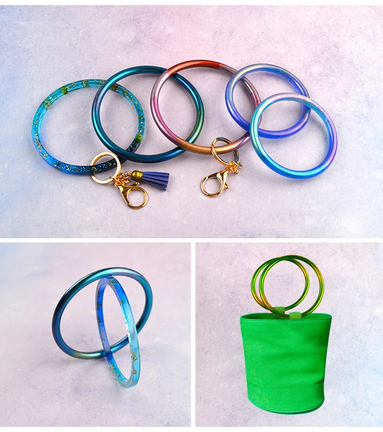 

1PC Soft Silicone Jewerly Mould Epoxy Bracelet Bangle Key Chain Mold Hand Resin Craft Jewelry Making Mold Bag Handle