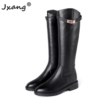 

JXANG High Quality winter warm Women knee-high boots Metal buckle decoration Platform Woman Ladies Motorcycle Boots shoes