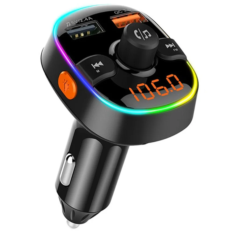 

Bluetooth FM Transmitter for Car, Upgraded V5.0 and 7 Color LED Backlit Car Radio Bluetooth Adapter Supports QC3.0 Fast Charging