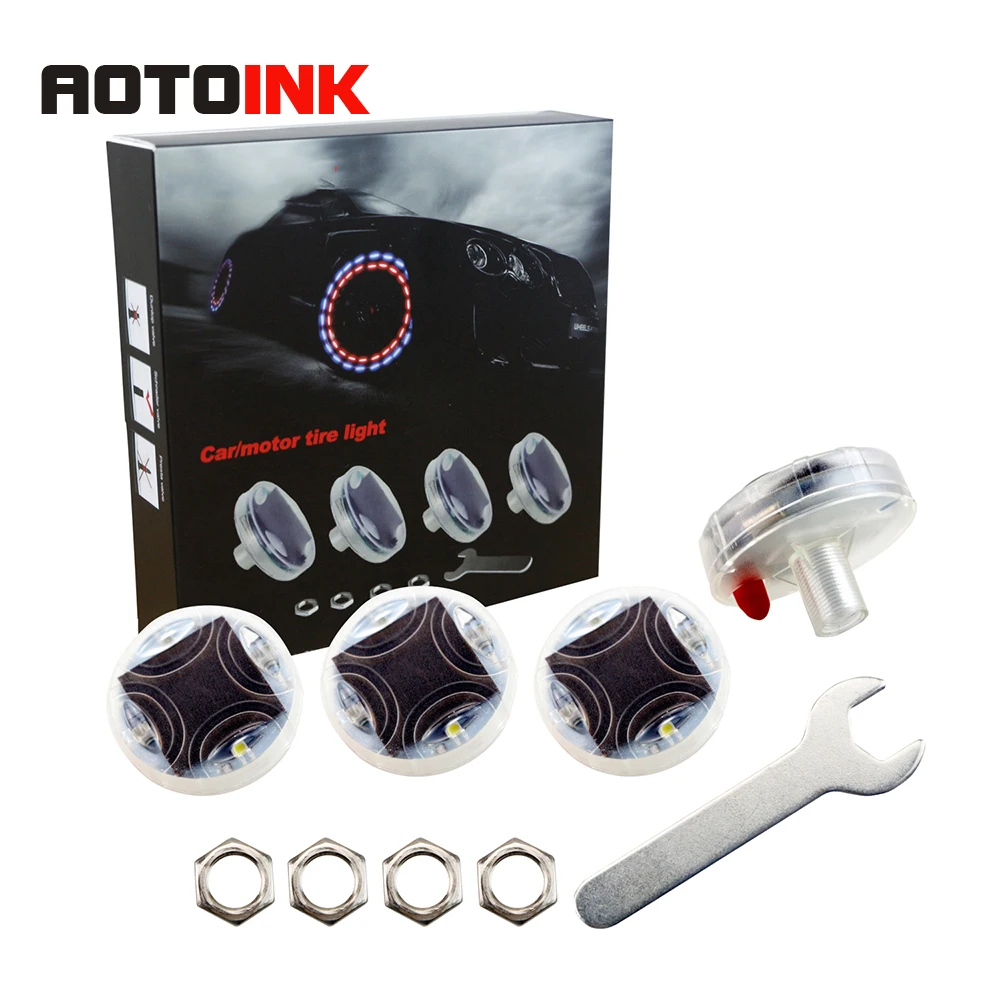 

AOTOINK 4Pcs Waterproof Solar Car light Flash Lamp Decorative Tyre Light Tuning Gas Nozzle Cap Lamp Rim Light Wind Fire Wheels Lights Suitable For Car Motorcycles Bicycles
