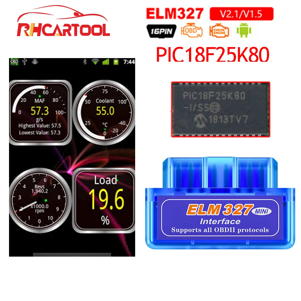 Автомобильный считыватель кодов Elm327 V1.5 V2.1 OBD2 PIC18F25K80 инструмент для диагностики