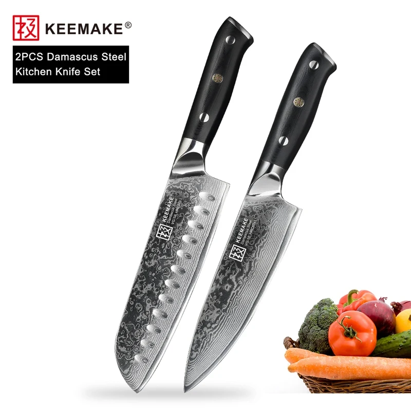 KEEMAKE Kitchen Knives Set Damascus Chef Santoku Knife Japanese VG10 Steel Blade G10 Handle Sharp Meat Fruit Cutter | Дом и сад