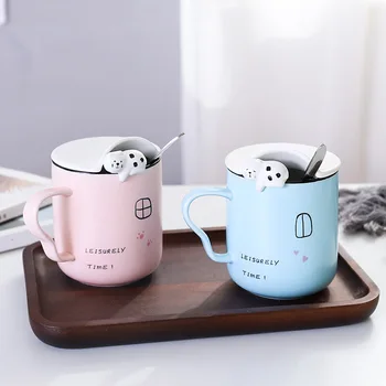 

400ml cute cat ceramic cup cartoon student coffee mug creative ceramic cup with lid spoon