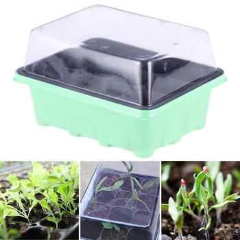 

6PCS 12-Cells Nursery Pots Tray Sprout Plate Seedling Tray with Transparent Lids for Gardening Bonsai (Green/Black/White)