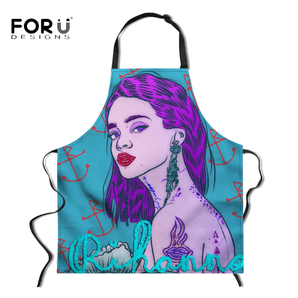 FORUDESIGNS/Регулируемый Кухонный Фартук с принтом Рианны, маслостойкие вечерние фартуки для барбекю, для выпечки, для леди, маникюрные фартуки - Цвет: YY1866R