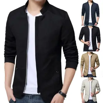 

Jacket Men Long Sleeve Stand Collar Jacket Casual S-lim Pockets Zipper Front Cardigan Suit Coat Jacket Cardigan Suit Coat Jacket