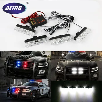 

4x4 16LED 4 In 1 Car Front Grille Strobe Flashing Light Vehicle Emergency Warning Lamps Police Fireman External Lights