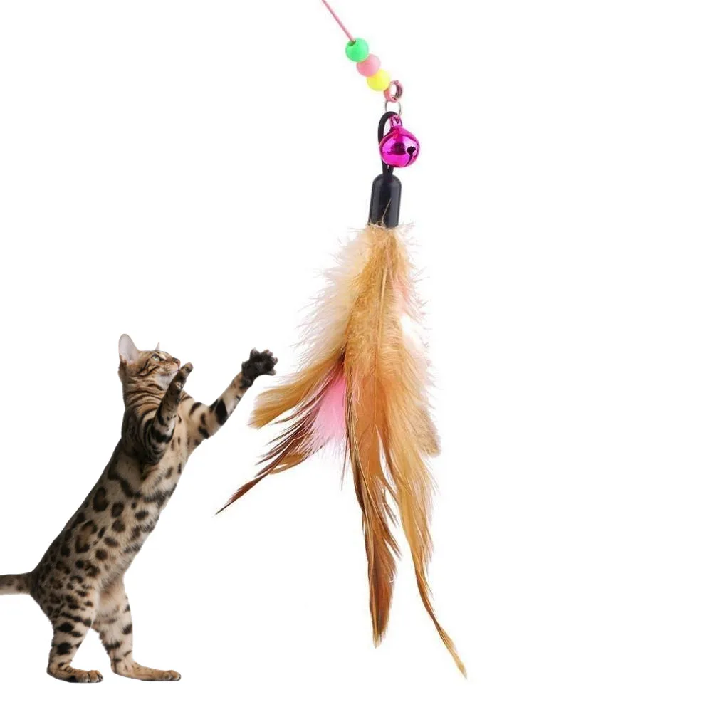 Wand Feather and Rabbit Fur Cat Toy with Bell Teaser cat toy