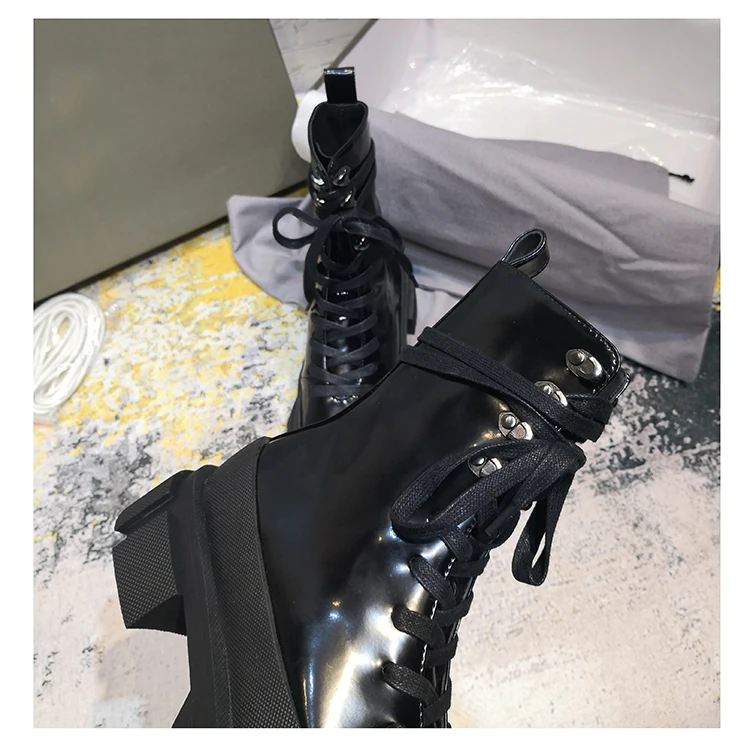 Prova Perfetto г., модные черные женские ботильоны ботинки для верховой езды на толстой резиновой подошве на толстом каблуке ботинки на резиновой платформе на шнуровке, Botas Mujer