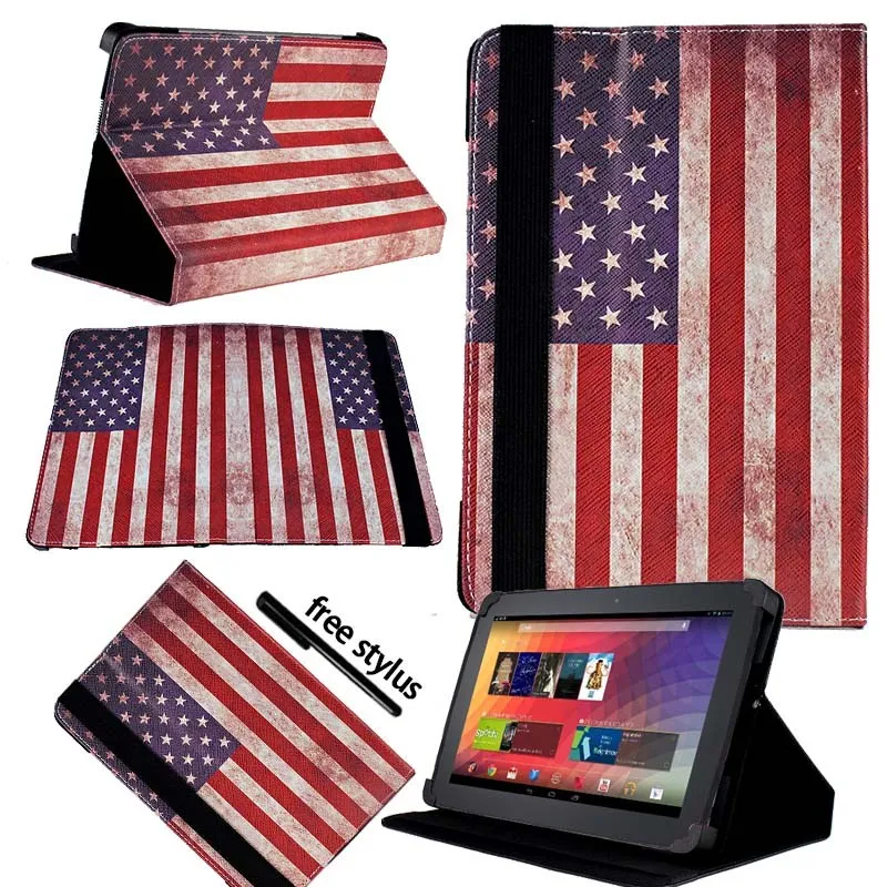 KK&LL для Google Nexus 10 дюймов-кожаный чехол для планшета+ Бесплатный стилус - Цвет: USA American Flag