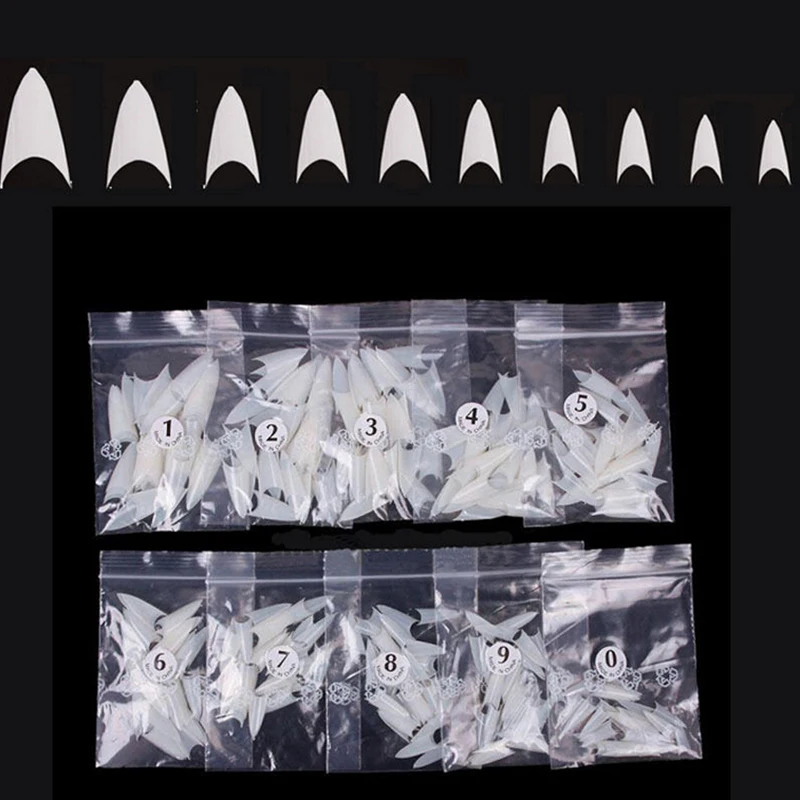 500pcs Acrylic False Nail Tips White Sharp Ending Stiletto Beauty Nail Art Tools
